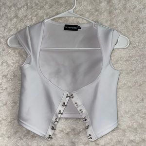 White Scuba Hook Crop Top from PrettyLittleThing.